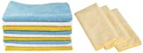 AmazonBasics CW190423 Microfiber Cleaning Cloth - 222 GSM (Pack of 24), Blue and Yellow and AmazonBasics Thick Microfiber Cleaning Cloths (Pack of 3)