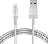 AmazonBasics Nylon Braided USB A to Lightning Compatible Cable - Apple MFi Certified - Silver (3 Feet/0.9 Meter)