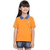 berrytree Organic Cotton Solid Cat Short Sleeve Polo T-Shirt for Girls - (Orange)
