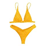 Bikini Set Bathing Wire Split Swimsuit Loving Heart Nylon Cute Sweet Bodysuit Strap Swimming Gift Women Adults(MYellow)