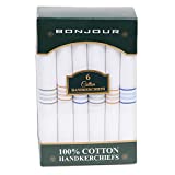Bonjour Mens Formal Cotton Pack of 6 Handkerchief in White with colorful stripes