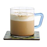 Borosil Vision Tea N Coffee Glass Mug Set of 6 - Microwave Safe, Blue Handle, 190 ml