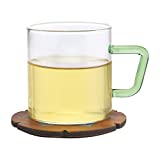 Borosil Vision Tea N Coffee Glass Mug Set of 6 - Microwave Safe, Green Handle, 190 ml