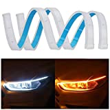 SONSOU Set of 2 Sequential Flow Universal Ultra-fine 60cm DRL | Daytime Running Light | Flexible | Soft | Tube Guide Car LED Strip | White and Yellow Color |