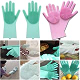 Eco Magic Silicone Latex-Free Scrub Cleaning Gloves with Scrubber for Dishwashing and Pet Grooming (Multicolour, 1 Pair)