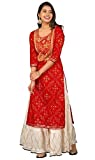 Bae's Wardrobe Girl's Heavy Work Rayon Straight Kurti with Sharara Palazzo Dress - Medium (38) - Red White
