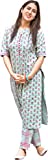 Kurtikor Women's Multicolour Printed Cotton Straight Kurti with Pant ( Medium)