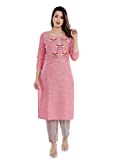 Sanganeri Kurti Women's Cotton Embroidered Kurta with Printed Pant Set (SR-185-PINK-XL, Pink, XL)