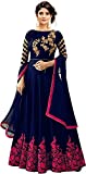Vaani Creation Women's Blue Satin Semi-stitched Havy Embroidered work Gown With Duptta (Free-Size) (Blue-Pink)