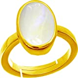 EVERYTHING GEMS Certified Unheated Untreated A+ Quality Natural Rainbow Moonstone Gemstone Adjustable Panchdhatu Looking Gold Ring 7.00 Ratti