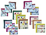 Fancyadda Kid's Cotton Educational Handkerchiefs (Set of 15, Multi-Coloured, Alphabets, Weekdays, Months, Numbers & Messages)