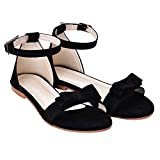 Raien Fashion Womens Black Fashion Flats and Sandals with tie-Size(Euro 38/Ind 5)