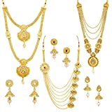 Sukkhi Ethnic Gold Plated Wedding Jewellery Kundan Multi-String Set of 3 Necklace Combo for Women (SKR48716)