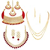 Sukkhi Sensational Pearl Gold Plated Wedding Jewellery Kundan Set of 3 Necklace Combo for Women (SKR48722)