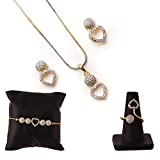 ZENEME Gold-plated and Cubic Zirconia Necklace Pendant Set/ring/bracelet With Earring for Women (Gold)