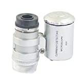 FDP Smallest 60X Microscope 2 LED Light Eye Lens Mini Magnifier Loupe with UV Light
