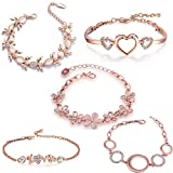 Om Jewells Rose Gold Platted Crystal Jewellery Combo of 5 Designer Adjustable Chain Bangle Bracelet Emblished with White Crystal Elements Fitted for Girls and Women CO1000280