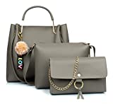 Mammon Women's Handbag & Sling Bag (Set of 3) (3LR-bib-Grey_Grey)
