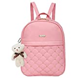 TYPIFY Â® Women's PU Leather Backpack with Teddy Keychain (Pink)