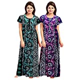 Mudrika Women's Cotton Embellished Maxi Nighty (Pack of 2) (ComboNT_7831_Multicolored)