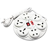 MoreBlue 8+1 Round Extension Strip 6 Amp 8 Universal Multi Plug Point (4 Three pin and 4 Two pin sockets) Extension Board 2 Yard with LED Indicator, Switch and Fuse