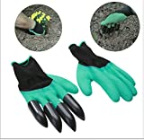 MosQuickÂ® -1 Pair Rubber Garden Gloves for Digging, Planting, Garden Work with 4 ABS Plastic Claws Green & Black Color
