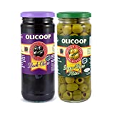 Olicoop Black Pitted Olives 450g + Green Pitted Olives 450g, Pack of 1 Each