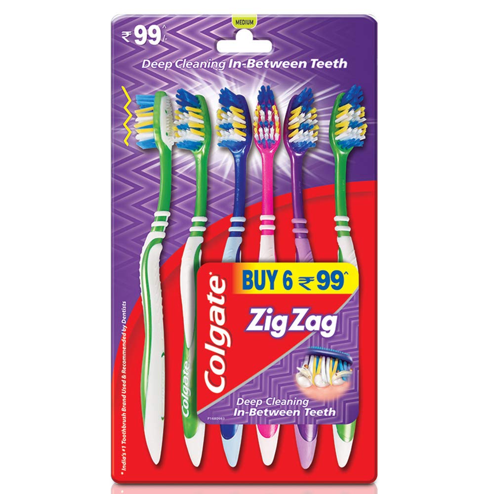 Colgate ZigZag Toothbrush - Medium (Pack of 6)