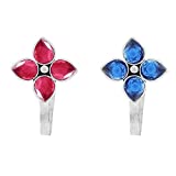 PCM Colourful Flower Shap Oxidized Silver Plated Nose Pin Jewellery For Girls/Women