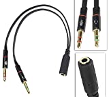 RiaTech Gold Plated 2 Male to 1 Female 3.5mm Headphone Earphone Mic Audio Y Splitter Cable for PC Laptop â€“ Black