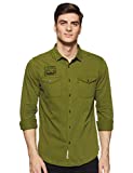 Amazon Brand - Inkast Denim Co. Men's Solid Slim Fit Full Sleeve Cotton Casual Shirt (IN-S-02A_Olive_Medium)