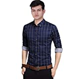 IndoPrimo Men's Regular Fit Shirt (Men's Casual Shirt Box_Navy_Medium)