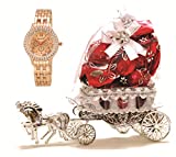 Skylofts Beautiful 10pc Chocolate Horse Decoration Piece with Women Watch Birthday Gifts (Pink) (with Watch)