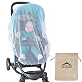 LifeKrafts Stroller Mosquito Net for Baby, Carriers, Car Seats, Cradles. 29 x 21 Inch, White (1 Pack) - 1 Jute Linen Carry Pouch Free.