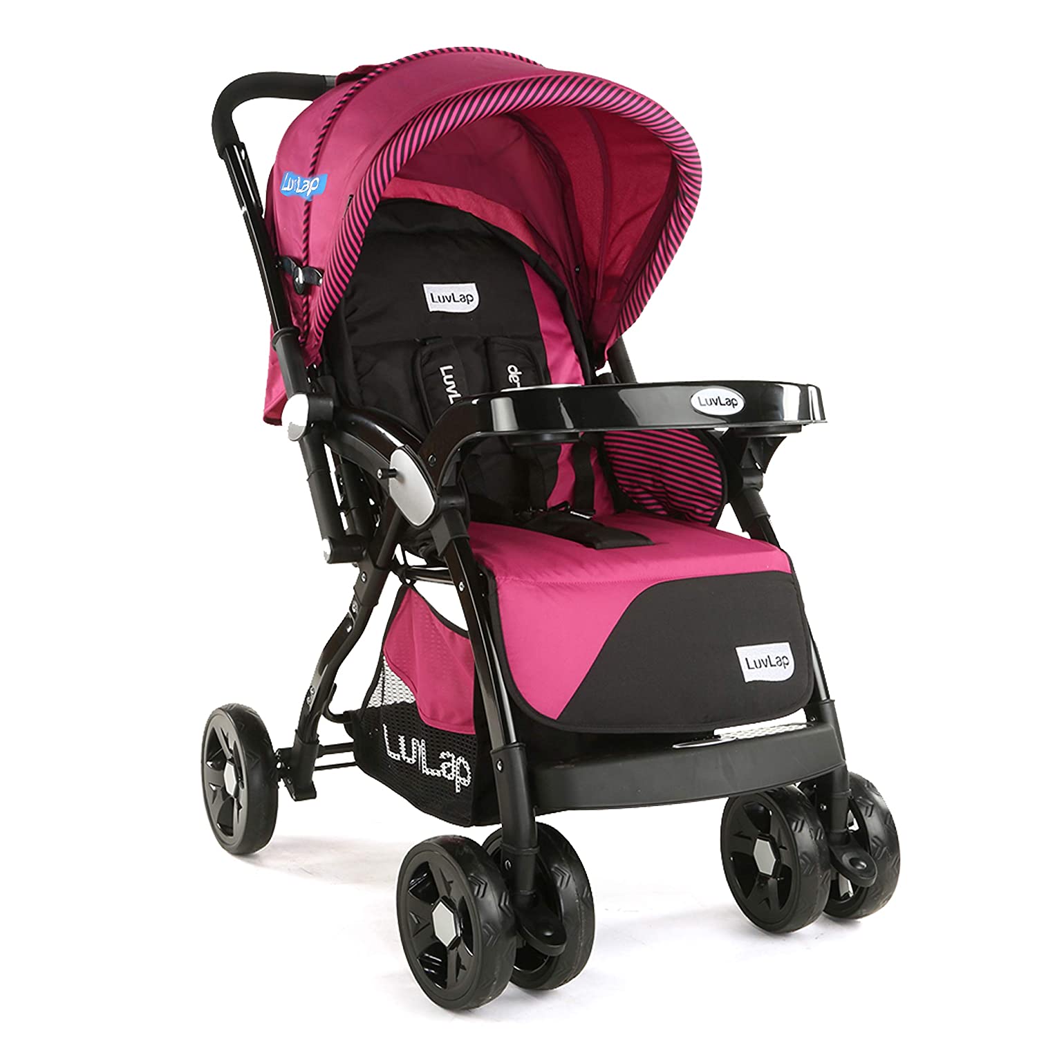 LuvLap Galaxy Stroller/Pram, Extra Large Seating Space, Easy Fold, for Newborn Baby/Kids, 0-3 Years (Pink)
