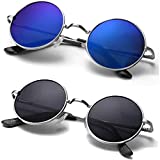Eye Collection Non-Polarized UV-Protected Round Unisex Sunglasses (EYE05, 55, Blue and Black) -Combo Pack of 2