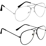 Mr. Brand Transparent Stylish Aviator Unisex Sunglasses Night Driving (Pack of 2 Sunglass With Hard Case Cover)