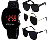 Y&S Men's Sunglasses Combo with LED Watch (Black)