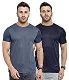 AWG Men's Light Weight Dryfit Polyester Sports Round Neck t-Shirts - Pack of 2 (SS19-AWGDFT-BL-DGR-L, Multicolour) Black
