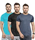 AWG Men's Light Weight Dryfit Polyester Sports Round Neck t-Shirts - Pack of 3 (AWGDFT-BL-SBU-DGR-XL, Multicolour)