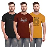 BULLMER Men's Cotton Half Sleeve Round Neck Printed T-shirt Combo (Multicolour, Medium) - Pack of 3