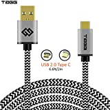 TAGG Powerline Nylon Braided USB Type C Cable - 6.6 Feet (2 Meters) (Black-White)