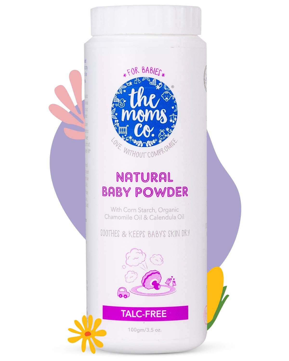 The Moms Co. Talc-Free Natural Baby Powder with Corn Starch | 100% Natural | Australia-Certified Toxin-Free | with Chamomile Oil, Calendula Oil and Organic Jojoba Oil - 100g