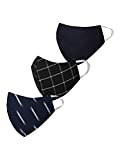 Vastramay Unisex 3 -Ply Checkered, Self Design and Ikat Printed Reusable Anti-Pollution Comfortable Half Face, Ear Loop Welness Masks in Blue - Pack of 3