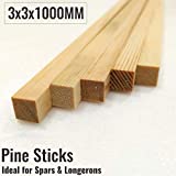 Vortex-RC 3x3x1000mm Square Pine Wood Sticks, 5pcs per Pack, Smooth, Used for Aeromodelling, RC Radio Control Planes, Ship Building and Other DIY Projects.