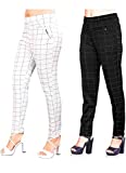 Heel & Toe Women's Black & White Check Pants (Jegging Style) Formals/Casual Stretchable - 26-32 Inch Waist