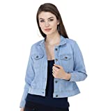 Montrez Full Sleeve Solid Women Denim Jacket (M, Light Blue)