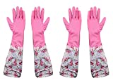 Woogor Reusable Rubber Latex PVC Flock Lined Hand Gloves (Free Size, Random Colour) - Pack of 2