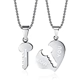wowobjects Creative Gift Heart Inlay Key-I Love You Couple Key Pendant (Color: Silver)