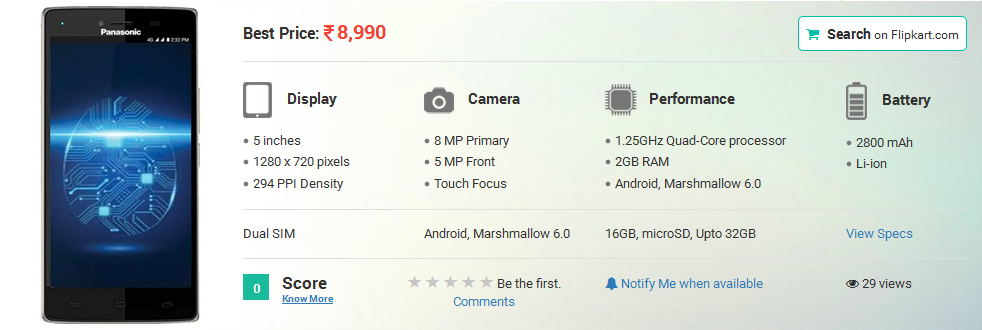 Panasonic Eluga Tapp launched at Rs 8,990